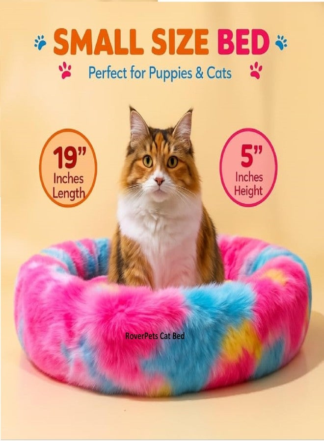 RoverPets Cat Bed | Small Size Bed | Length 19 Inches, Width 19 Inches, Height 5 Inches | Soft Fluffy Donut Cuddler | Cozy Plush I Comfortable Sleep I (Catnip Fish Toy for Cats Toy - 1PCS Free) - Image 4